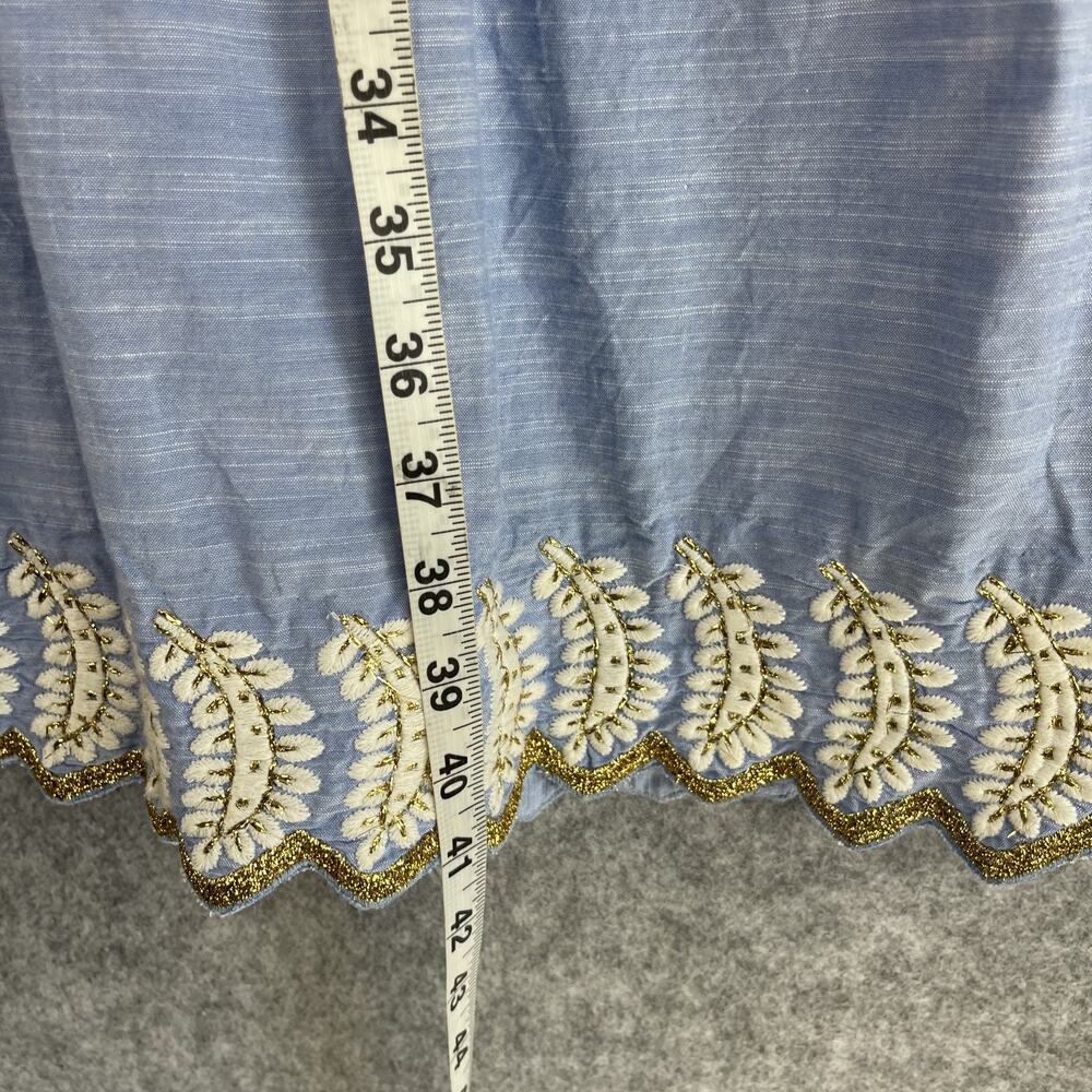 Suno Dress Womens 4 Blue Pleated Embroidery Gold Trim Midi Short Sleeve Resort - Picture 9 of 16